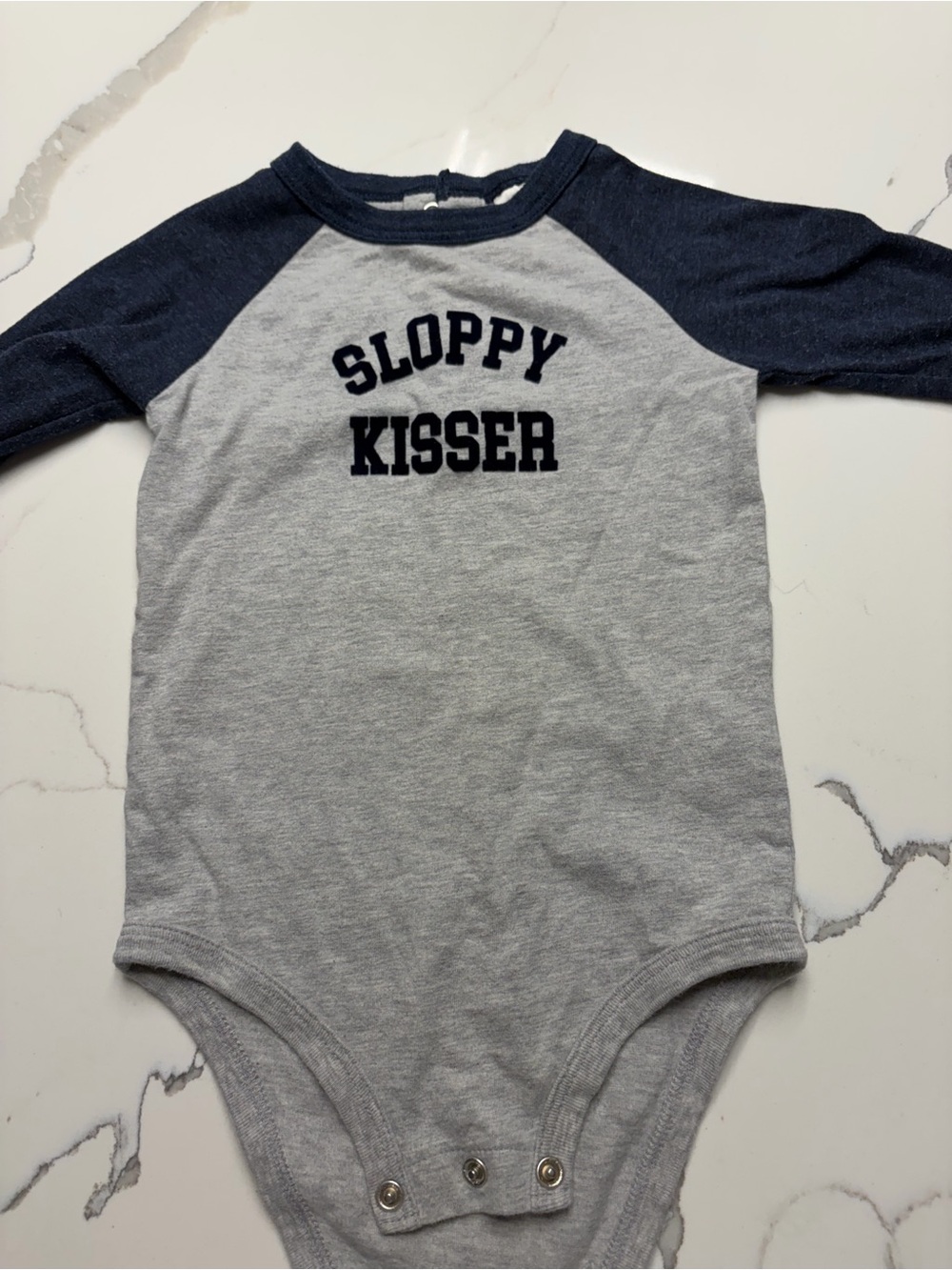 Baby Osh Kosh Kids 'Sloppy Kisser' Grey and Navy One-Piece Bodysuit